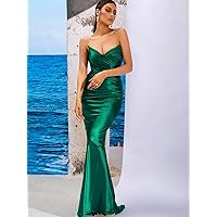 Dresses for Women - Mermaid Hem Satin Tube Dress (Color : Green, Size : Large)