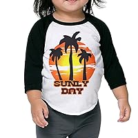 Toddler Geek Sunset With Coconut Trees Black Size 4 Toddler 100% Cotton 3/4 Sleeve Athletic Baseball Raglan T-Shirt