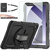 Samsung Galaxy Tab A9 Plus 11'' Case 2023, [Kids Proof] ambison Full Body Protective Case with 9H Tempered Glass Screen Protector, 360° Rotatable Kickstand & Hand Strap (Black)