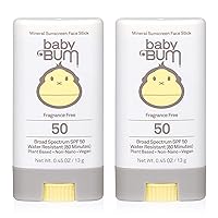 Baby Bum Mineral Sunscreen Face Stick - SPF 50 - UVA,UVB Face and Body Protection - Fragrance Free Safe for Sensitive Skin- Travel Size 0.45 Ounce (Pack of 2)