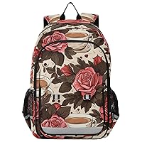 ALAZA Roses and Coffee Cups Backpack Bookbag Laptop Notebook Bag Casual Travel Daypack for Women Men Fits15.6 Laptop