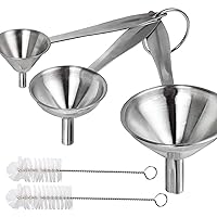 Kitchen Funnel for Filling Bottles, 3pcs Metal Stainless Steel Small Mini Funnels for Essential Oils Liquid, Long Handle Funnel Set, 2pcs Cleaning Brushes