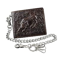 Cow Embossed Biflod Retro Mens Olied Real Leather Wallet with Chain