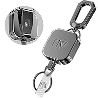 2 Pack ELV Self Retractable ID Badge Holder Key Reel, Heavy Duty, 32 Inches Cord, Carabiner Key Chain, Retractable Keychain Key Holder, Hold Up to 15