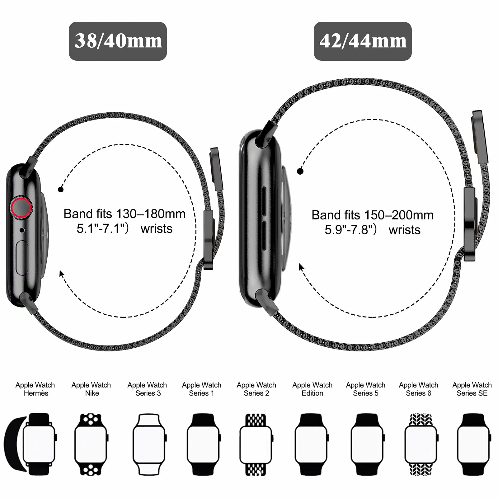 Geoumy Metal Magnetic Bands Compatible for Apple Watch Band 42mm with Case, Stainless Steel Milanese Mesh Loop Replacement Strap Compatible with iWatch Series SE 6/5/4/3/2/1 for Women Men,Black