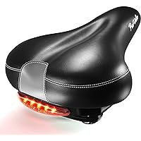 Most Comfortable Bike Seat for Men Women - Wide Soft Padded Bicycle Saddle – LED Taillight – Clamp and Protection Cover Included – Comfort Memory Foam Cushion - Waterproof Leather