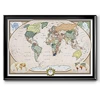 Renditions Gallery Colorful World Map Canvas Wall Art with Black Frame Wall Hanging Travel Map with Push Pins for Home, Office, Classroom