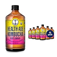 Health-Ade Kombucha Tea Organic Drink, Fermented Tea with Living Probiotics, Detoxifying Acids, Supports Gut Health, Non-GMO, Vegan, Gluten Free, 12 Pack (16 Fl Oz Bottles), Berry Lemonade