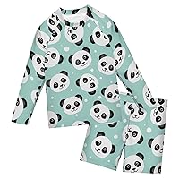 Cute Cartoon Panda Boys Rash Guard Sets Long Sleeve Swim Shirt and Bathing Suit Summer Beach Swimwear