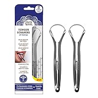 GuruNanda Stainless Steel Tongue Scraper (Pack of 2), Fight Bad Breath, Medical Grade 100% Stainless Steel Tongue Cleaner, Tongue Scraper For Adults and Kids, Great For Oral Care, Travel Friendly