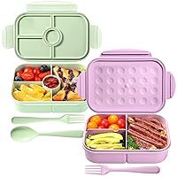 Jeopace Bento Box, Bento Box Adult Lunch Box,Kids Bento Box with 3&4Compartments,Lunch Containers Microwave Safe(Flatware Included,Purple+LightGreen)