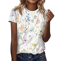 Womens Summer Tops, Crew Neck Short Sleeve Shirts Loose Fit Dressy Blouses Trendy Going Out Casual Tees