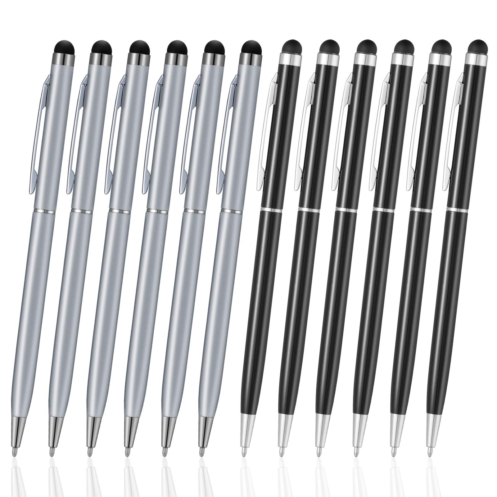 ORIbox Stylus Pen Ballpoint Pen,12pcs Universal 2 in 1 Capacitive Stylus Ballpoint Pen for iPad, iPhone, Samsung, HTC, Fire tablet, Tablet, All Capacitive Touch Screen Device(6 Black,6 Sliver)