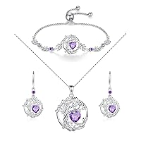 FANCIME Tree of life February Birthstone Jewelry Set Sterling Silver Amethyst Pendant Earrings Bracelet Birthday Mothers Day Gifts for women Wife Mom Her