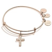 Alex and Ani Path of Symbols Expandable Bangle for Women, Pave Cross Charm, Shiny Rose Gold Finish, 2 to 3.5 in