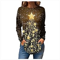 Women's Christmas Tops Tee Shirts Fall Casual Long Sleeve Fashion Top Printed Pullover, S-3XL