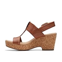 Clarks Women's Giselle Style Wedge Sandal, Tan Leather, 11
