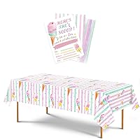WERNNSAI Ice Cream Party Table Cover Ice Cream Party Invitations with Envelopes Birthday Decorations for Kids Girls Party Supplies