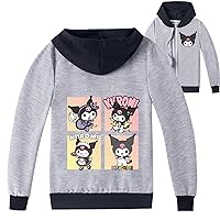 Kid Teen Cute Long Sleeve Jacket Kuromi Zipper Casual Hoodie Fall Cotton Coat for Girls(2-16Y)