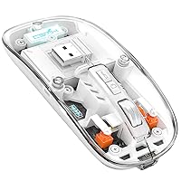A.JAZZ Wireless Bluetooth5.1&2.4G Mini Lightweight Mouse,Transparent Clear Cool,Rechargeable Silent Computer Mice,Nano USB C Receiver,LED Battery Magic Silm for Office/PC/Mac/Laptop/Apple/ipad(White)