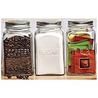 Circleware Bigasu Glass Canister Jars with Metal Lids, Set of 3, 43 oz., Clear