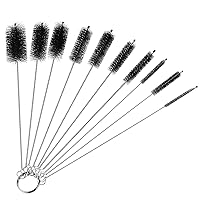 Set of 10 Bottle Cleaning Brushes, Long Straw Brush, Glass Pipe Cleaner, Cleaning Brush Set, for Straws, Cups, Pipes, Keyboards etc. 8 Inch Nylon Tube Brush Set (Black)