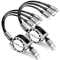 Multi Charging Cable 3A [2Pack 4ft] Retractable Multi Charging Cord 3 in 1 Fast Charger Cord Multi Charger Adapter with IP/Type C/Micro USB Port for Cell Phones/Samsung Galaxy/PS/Tablets/More
