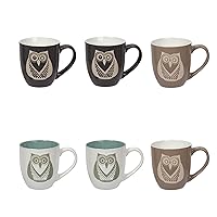 Luciano Housewares Cute Dinneware Owl Coffee Mug Set, 6 Count (Pack of 1), Multicolor
