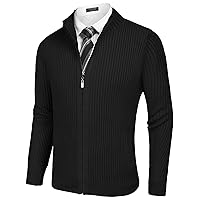 COOFANDY Men's Full Zipper Cardigan Slim Fit Knitted Sweater Casual Stand Collar with Pockets