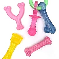 Nylabone Puppy Chew Toy Bundle - Puppy Chew Toys for Teething - Puppy Supplies - Chicken & Bacon Flavors, Pink, X-Small/Petite (4 Count)