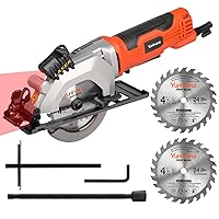 4Amp 3500RPM Mini Circular Saw with Laser Guide, Vacuum Adapter, Blade Wrench and Rip Guide, Max. Cutting Depth1-5/8