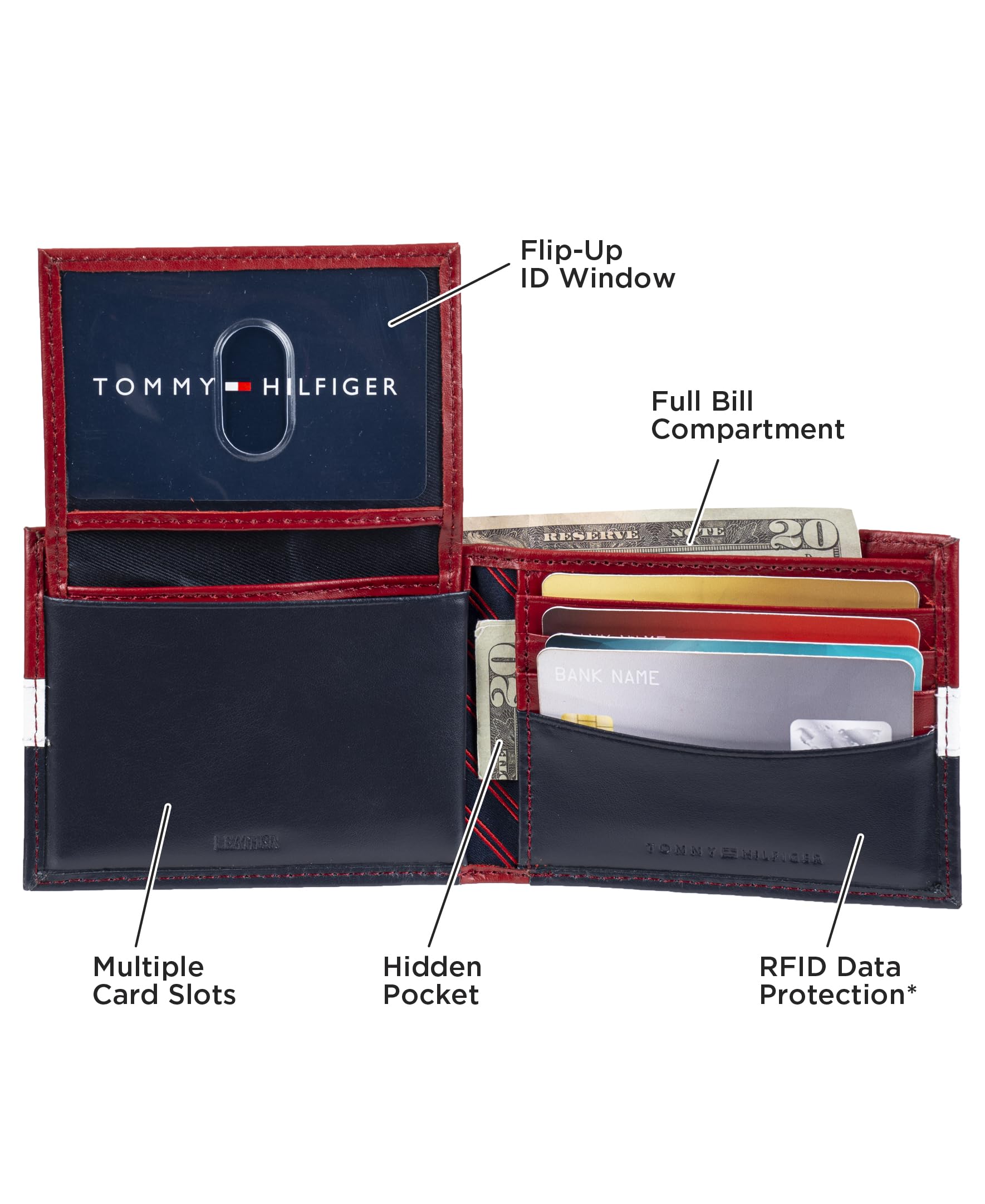 Tommy Hilfiger Men's Classic Leather Passcase Wallet with RFID Protection