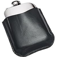Plain Pewter Pocket Flask 6oz in Black Genuine Leather Pouch with Screw Top Bright Polished Finish Top Perfect for Engraving Hip Flasks for Men Personalised
