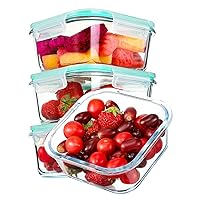 YEBODA Glass Food Storage Containers with Airtight Snap Locking Lids BPA Free Meal Prep Container Set For Home Kitchen Restaurant - Freezer, Microwave, Oven, Dishwasher Safe [28oz, 4 Pack]