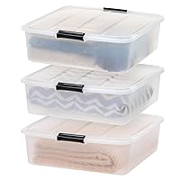 IRIS USA 33 Qt Plastic Under Bed Storage Organizer Bin Container with Secure Lids and Durable Black Buckles, Multi-Purpose for Clothes, Shoes, Clothing, and Bedding, Short, Clear, 3 Pack