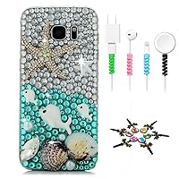 STENES Sparkle Case Compatible with Samsung Galaxy Note 9 - Stylish - 3D Handmade Bling Starfish Shell Dolphin Design Cover Case with Cable Protector [4 Pack] - Blue