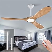 52 Inch Modern Ceiling Fans with Light Remote Control, Wood Ceiling Fans with 3 Blades, 6 Speed Reversible DC Motor, Indoor Outdoor Ceiling Fan for Patio Living Room Bedroom Office