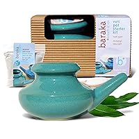 Neti Pot Starter Kit and 2 oz Mineral Sea Salt Rinse (Jade) - Tool Kit for Home - Relaxing Gifts for Women - Snoring & Saline Solution