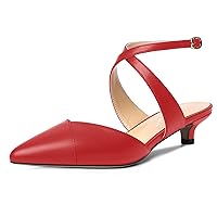 Womens Buckle Casual Office Matte Ankle Strap Solid Pointed Toe Kitten Low Heel Pumps Shoes 1.5 Inch