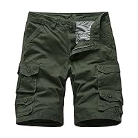Men's Cotton Casual Cargo Shorts Spring Summer Fit Solid Color Classic Straight Leg Pants with Pockets
