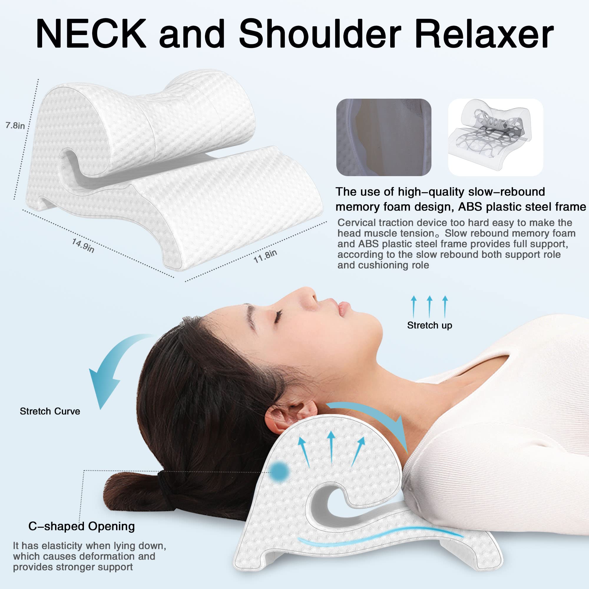 ALEVMOOM Neck Cloud Neck Stretcher Neck and Shoulder Relaxer with Memory Foam Neck Support Pillow Neck Cervical Traction Device Neck Pain Relief for Home Office Travel Use