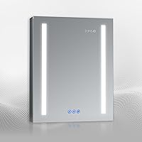 DECADOM LED Mirror Medicine Cabinet Recessed or Surface, Defogger, Dimmer, Clock, Room Temp Display, Makeup Mirror 3X, Outlets & USBs (Aura 24x30/R)
