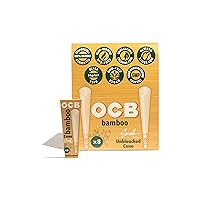 OCB Bamboo Pre-Rolled Small Cones, 3 Inch / 78mm (256 Total Cones) Ultra-Thin Natural Rolling Papers with Tips - Slow Burning, 100% Bamboo Fibers, Natural Acacia Gum