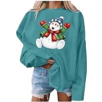 Cute Christmas Snowman Graphic Tops Women Drop Shoulder Long Sleeve Sweatshirts Crewneck Oversized Casual Pullover