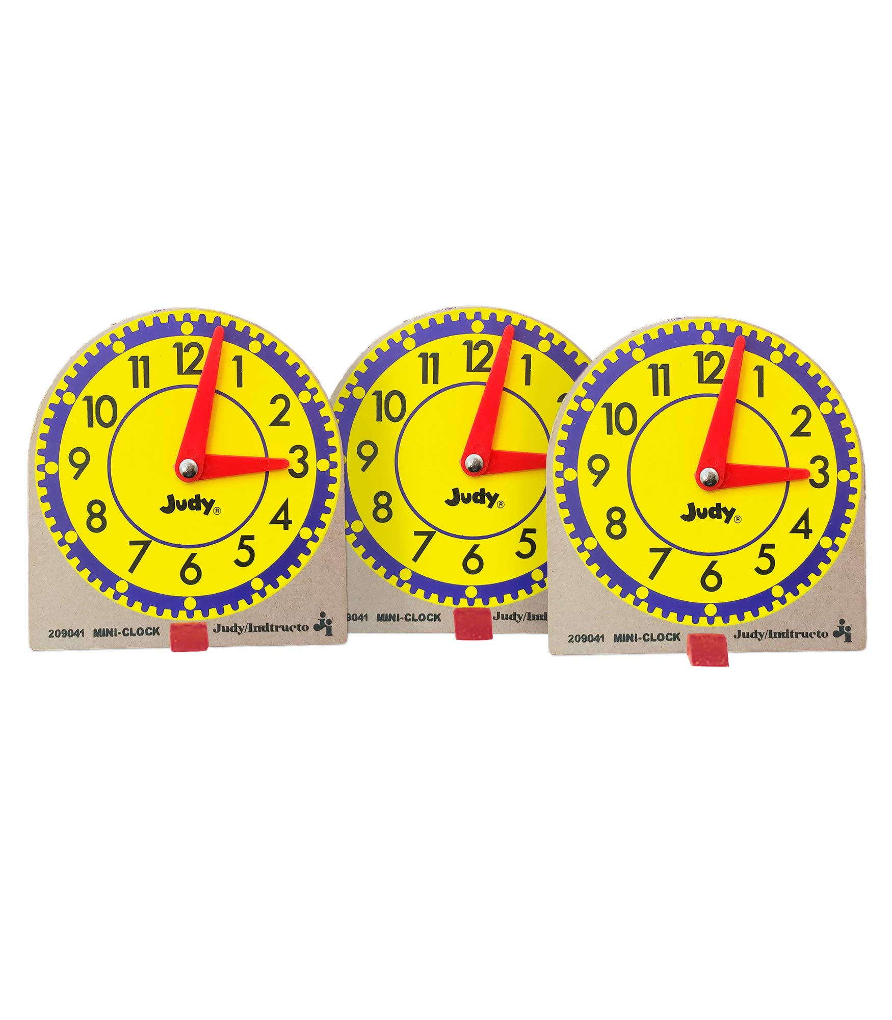 Carson Dellosa Mini Judy Clock Set— Grades K-3 Math Manipulatives for Telling Time, Colorful Wooden Mini Clocks With Movable Hour and Minute Hands, 4
