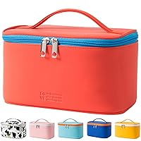 Makeup Bag Portable Travel Cosmetic Bag for Women, Beauty Zipper Makeup Organizer PU Leather Washable Waterproof (Red)