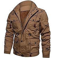 Mens Coat,Men's Plus Size Cargo Jacket Winter Warm Zipper Coats Fleece Lined Military Jackets Cotton Hooded Coat