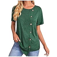 Casual Blouses for Women Crew Neck Short Sleeve Tops Summer Trendy Cozy Tunic Loose Fit 2024 Fashion Plain Tee Top