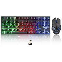 CHONCHOW Wireless Gaming Keyboard and Mouse Combo, Rechargeable 87 Key LED Light Up Keyboard Ergonomic Wireless Gaming Mouse, Backlit Wireless Gaming Mouse and Keyboard for Xbox PS4 PS4 PC Laptop