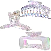 Iridescent Hair Claw Clips for Women Girls Colorful mermaid Strong Jaw Clips for Hair Rainbow Hair Clips Metallic Hair Accessories 3 Pcs (Iridescent Clear Claw Clips)